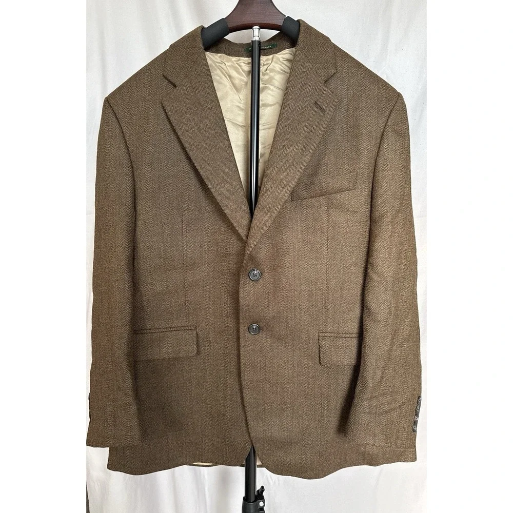 Lauren Ralph Lauren Men's Brown Herringbone Tweed Wool Sport Coat Blazer 44S